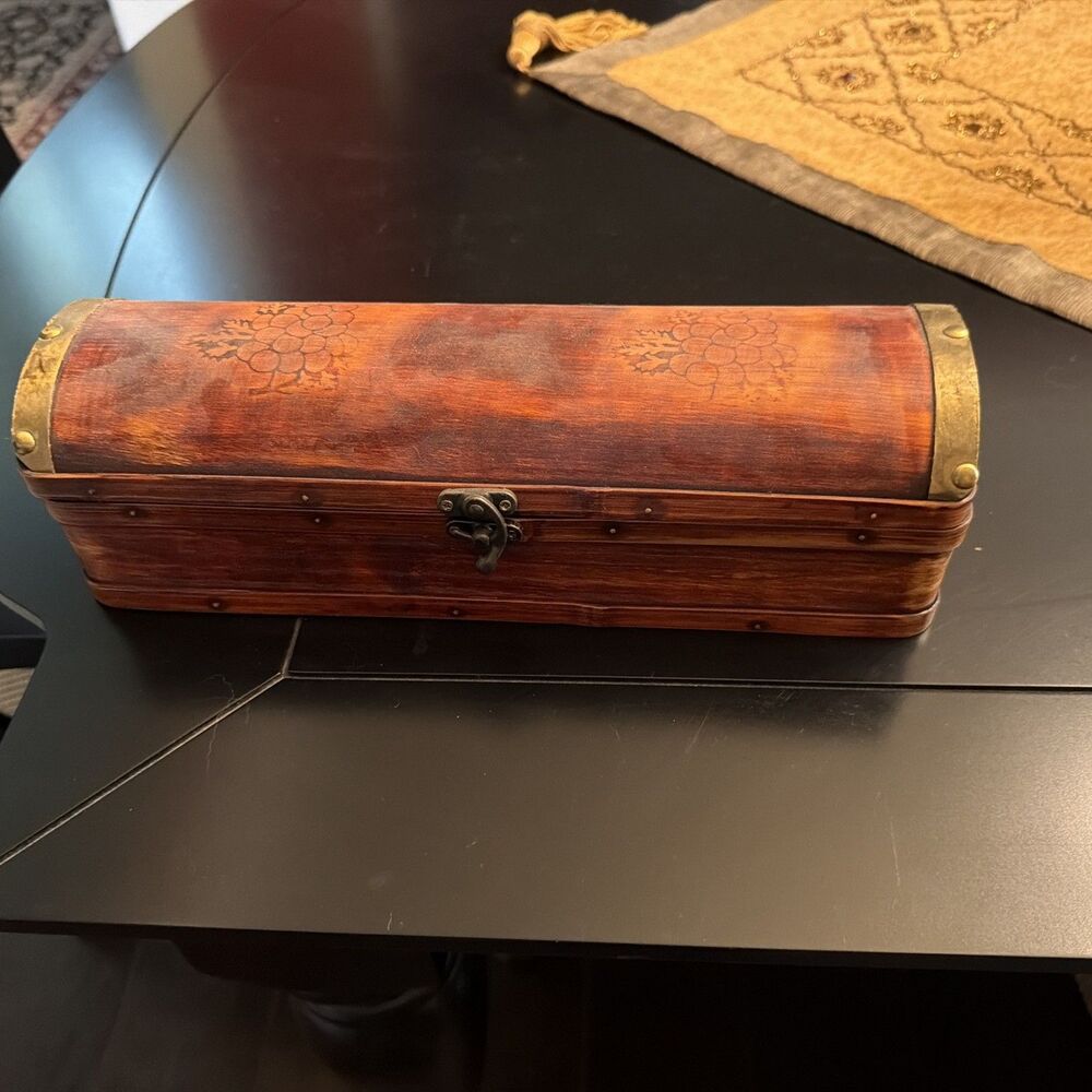 13.25" x 4.25" x 4" Wood Wine Bottle,  Gift Box Case ~ Keepsake Decor Box